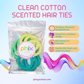 phix Scented Hair Ties 9 pack | Snag Free Ponytail Holders for Thick Hair, Thin Hair & Curly Hair | No Damage Elastic Hair Accessories (Clean Cotton)