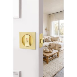 goldenwarm Brushed Gold Square Pocket Door Lock with Indicator, Pocket Door Hardware for 2-1/8'' Round Bore Hole, Pocket Door Handles Fit 1-1/4'' to 2'' Thickness Sliding Door 2-3/8'' Latch 2 Pack
