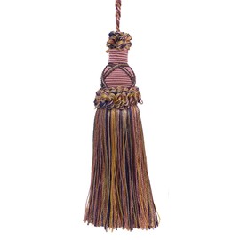 5 1/2" (14cm) Key Tassel, 4" (10cm) Loop with Criss Cross Design (Style# KTIC) Sage Rose Pink Multicolor #1010 (Light Pink, Sage Green, Light Beige) Set of 2