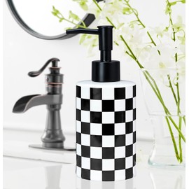 MUNILAIL Checkered Soap Dispenser with Matte Pump Black and White Ceramic Soap Bottle for Kitchen Bathroom Hand Soap Containers