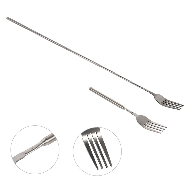 Extendable Fork, Stainless Steel BBQ Telescopic Forks, 8.7-25.4Inch Dessert Fork