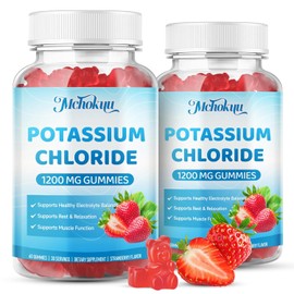 Mchokuu - Gomitas de cloruro de potasio de 1200 mg para adultos y niños, suplemento de potasio sin azúcar, gomitas que apoyan calambres e...