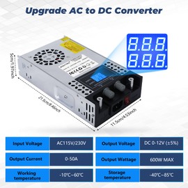 BOSYTRO AC to DC Converter 110V-12V DC Power Supply Adjustable 0-24V 0-25A SMPS Max 600W Switching Power Supply for Led Strip, Motor Pump, CCTV, 3D Printer, Lab Computer