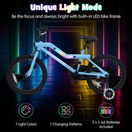 Olakids Kids Bike with Lights, 16 18 Inch Toddlers Bike with Flash Training Wheels LED Frame 7 Lighting Modes, Children's Bicycle with Adjustable Seat Handlebar Kickstand for Girls Boys