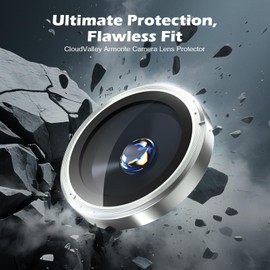CloudValley for 17 Air Camera Lens Protector, [1 Second Installaion] Ultra-HD Tempered Glass Cover, [Case-Friendly] Metal Lens Screen Protective Ring, Silver