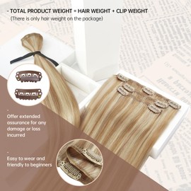 Sunny Hair Clip in Hair Extensions Straight Human Hair Clip in Extensions Remy Clip in Hair Extensions Real Human Hair Extensions Clip ins Honey Blonde Highlights Bleach Blonde 24inch