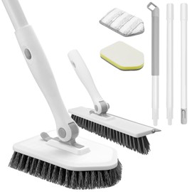 nacena - Limpiador de ducha con mango largo, cepillo para polvo 4 en 1 para tina con 3 cabezales de limpieza desmontables y cepillo para polvo de lech