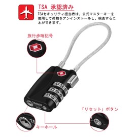 NAGE TSA Lock, Wire Type, For Travel, Security Goods, 3-Digit Dial Lock (Black)