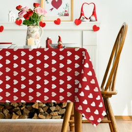 Horaldaily Valentine's Day Tablecloth 60×84 Inch Rectangle, Watercolor Love Hearts Red Washable Table Cover for Party Picnic Dinner Decor