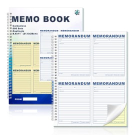 Memorandum Forms Book 200 Sets Carbonless 2-Part Duplicate Memo Book 8.5x11 Inches Spiral Bound With Tear Off Line Suitable For Office Or School
