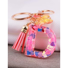 ChunlongFour Initial Letter Keychain for Women Girl Bag Charm Butterfly Tassel Keychain for Wallet Car Key Backpack Handbag