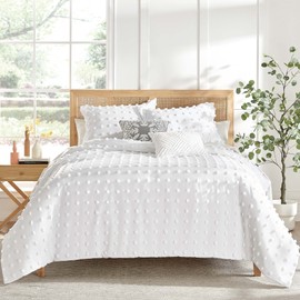Levtex Home White Pom Pom Twin/Twin XL Comforter Set Comforter (68 x 92in.) + One Standard Pillow Case (26 x 20in.)