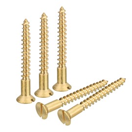 sourcing map Brass Wood Screws, 20Pcs M4 x 35mm Slotted Drive Flat Head Self Tapping Screw Countersunk for Woodworking Furniture
