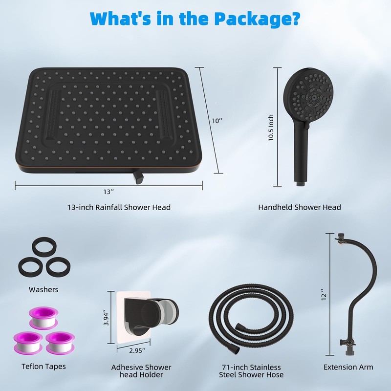 Hibbent 5-spray 13'' Shower Head, High Pressure Rainfall Shower Head,