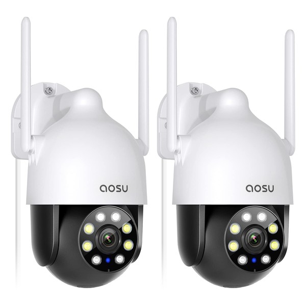 AOSU 2K Security Camera 2Pack with Motion Tracking, 360°Pan-Tilt View