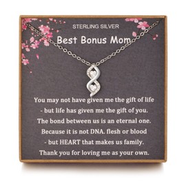 MILEPOSTJEW Bonus Mom Gifts from Daughter, Stepmother Mother in Law Gifts, 925 Sterling Silver Necklace, Gifts for Stepmom, Bonus Mom Necklace, Mother in Law Gifts, Adoption Gifts
