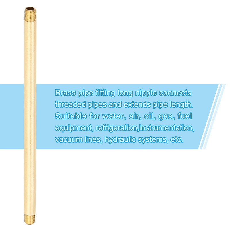 PATIKIL 1/4" x 1/4" NPT Male Brass Pipe Fitting Long