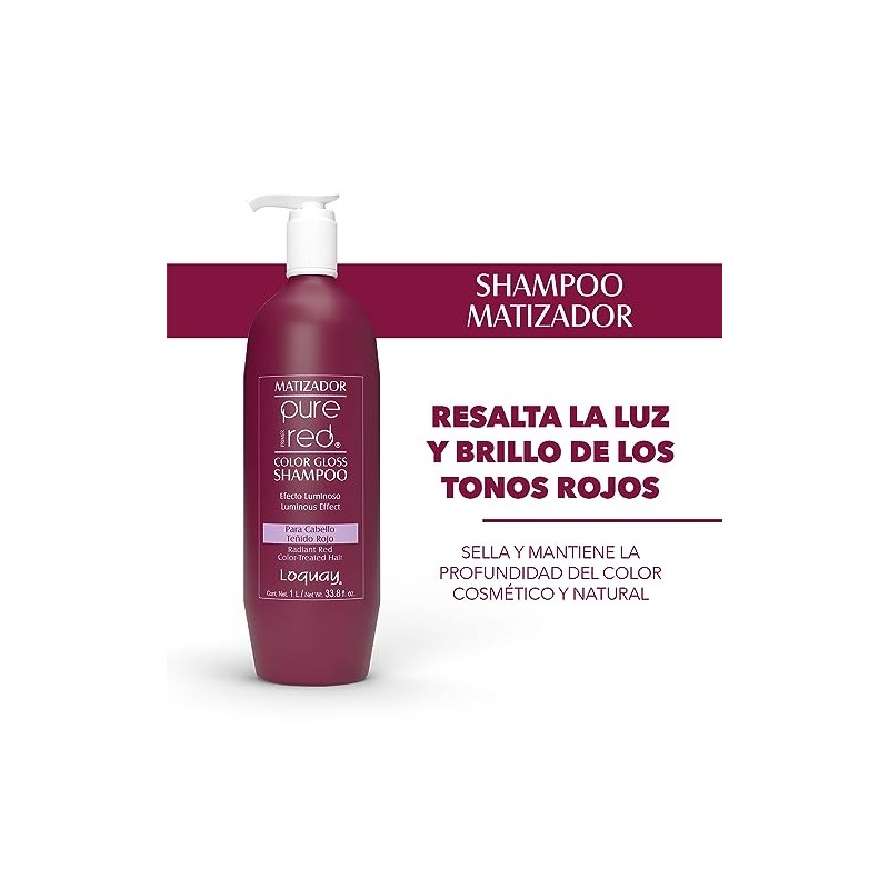 Loquay Shampoo Matizador Pure Red Cebello Teñido Rojo 1l