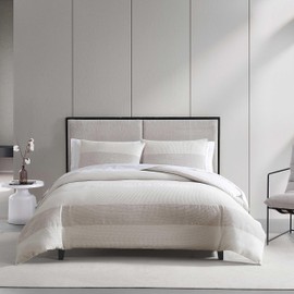 Vera Wang - King Comforter Set, Premium Cotton Bedding with Matching Shams, Textured Striped Decor, Ideal for All Seasons, Oeko-Tex Certified (Chenille Waffle Stripe Beige, King)