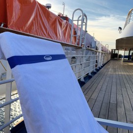 Cruise On Towel Bands for Cruise Chairs (4 Pack), Better Alternative to Towel Clips for Beach, Pool & Ships, Essential for 2025 & 2026 Trips, Secure & Stylish, Blue