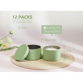 Aroparc Candle Tins with Lids, 3 Wicks Candle Containers 12 Pack 14oz/420ml Seamless Bulk Candle Containers for Candle Making Supplies Wholesale Empty Candle Jars - Mint