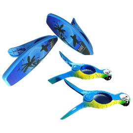C&H Solutions 2 Set (4 Ct) Blue Surfboard/Blue Parrot Beach Towel Clips Jumbo Size for Beach Chair, Cruise Beach Patio, Pool Accessories for Chairs, Household Clip, Baby Stroller