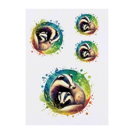 4 x 'Badger With Cub' Temporary Tattoos - Water Resistant, Skin-Safe, Non-Toxic Transfers, Mixed Sizes (TO00073954)