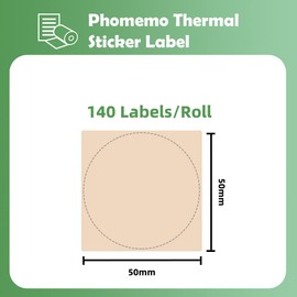 Phomemo M110 M120 M200 M220 M221 Label Maker Round Circle Label Thermal Printer Labels for Price, Name, Address, Logo, Barcode, 50 mm x 50 mm, Khaki (1 Roll)