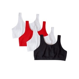 Fruit of the Loom Women's Built Up Tank Style Sports Bra Value Pack, Opaque, Black/White/White/Red 4-Pack, 44 (Pack of 4)
