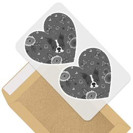 Awesome 2 x Heart Stickers 10 cm - BW - Boston Terrier Dog Puppy Print Fun Decals for Laptops,Tablets,Luggage,Scrap Booking,Fridges #37531