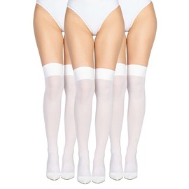 LORES Multipack Women's Microfibre Opaque Knee Socks Over Knee Thigh High Long Warm Socks for Girls Cosplay Stockings 60 DEN 3 Pairs, White