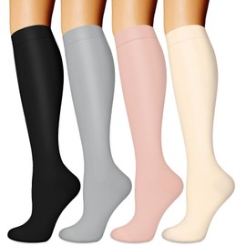 4 Pairs Copper Compression Socks for Women & Men Circulation 15-20 mmHg - Best Support for Nurses, Running