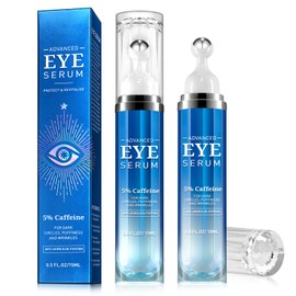 Eye Serum with 5% Caffeine & Retinol for Dark Circles & Puffiness & Fine Lines & Anti Aging, Under Eye Cream Eye Skin Care with 360° Massage Ball for Women & Men All Skins, 0.5 fl. oz (2PCS)