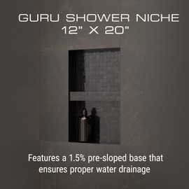 GURU USA W-S Shower Niche, Waterproof Membrane with Pre-Sloped Base, Waterproofing Panel System for Bathroom Walls, 12” x 20”