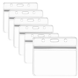 FXHDC-M 6PCS Clear Waterproof Plastic Badge Holders Dustproof Double Sided Badge for Name Tag Card ID Holders Lanyard or Clips(Horizontal Version)