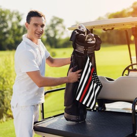 FCYDMN American Firefighter Red Line Flag Golf Towel 24×16 Inches Quick Dry Funny Golf Towel with Carabiner Clip Absorbent Microfiber Waffle