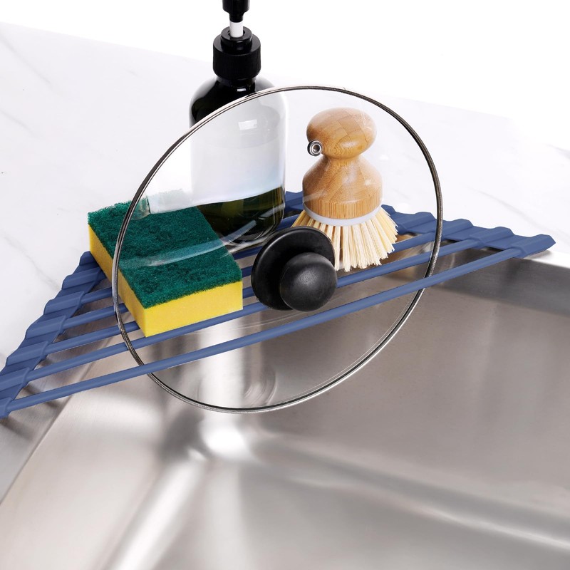 Tomorotec Compact Silicone-Coated Triangle Dish Drying Rack for Sink Corner