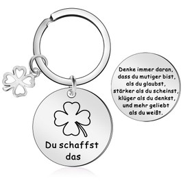 Johiux Double-sided lucky charm key ring and lucky charm examination coin four-leaf clover, courageous first day at school, guardian angel key fob, encouragement gifts., Pack of 2 silver