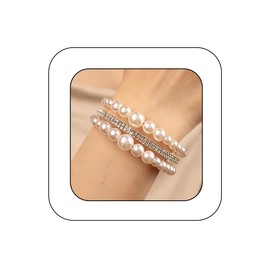 Yheahin Vintage Pearl Bangle Bracelet for Women MultiLayer Crystal Strand Open Cuff Bracelet Stretch Rhinestone Wrap Wrist Bracelet Accessories for Wedding Parties, Standard size, pearl, rhinestone