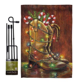 Breeze Decor GS114002-BO Xmas Boots Winter Christmas Decorative Vertical Banner Pole, Garden Flag Set 13"x 18.5", Multi-Color