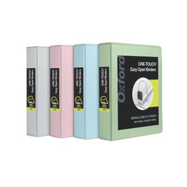 Oxford 3 Ring Binders, Binders for School, 1.5 Inch ONE-Touch Easy Open D Rings, 3-Sided View Binder Covers, Xtralife Hinge, Non-Stick, PVC-Free, Natural Pastels, 375-Sheet Capacity, 4 Pack (79918)