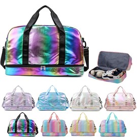Sports Gym Bag with Shoes Compartment & Wet Pocket, Waterproof Overnight Bag Travel Bag Gymnastic Bag Dance Bag for Girl, Weekend Bag for Women (colorful)