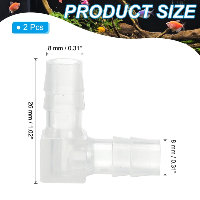 PATIKIL 0,31" Kunststoff-Schlauchstutzen 90 Grad Winkel, 2er Pack L-Barb-Fittings 2-Wege-Gleichstück-Verbinder-Splicer-Mender-Schlauchadapter-Union-Adapter
