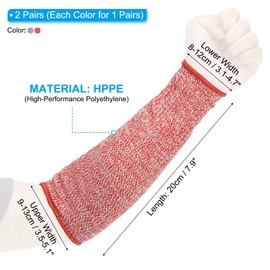 PATIKIL 8 Inch Cut Resistant Sleeve, 2 Pairs Arm Safety Protectors Sleeves Forearm Sleeve HPPE Level 5 Protection for Thin Skin and Bruising, XXS, Purple/Red