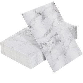 Zonon 50 Pcs Marble Guest Towel Disposable Bathroom Napkins Decorative Paper Hand Towels Rustic Marbleized Guest Dinner Napkins for Room Wedding(White)
