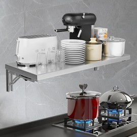 MOOTACO Stainless Steel Wall Shelf,31" x 12" Commercial Grade,Wall Mounted Floating Shelving with Brackets(Restaurant, Bar, Home, Kitchen, Laundry, Garage and Utility Room)