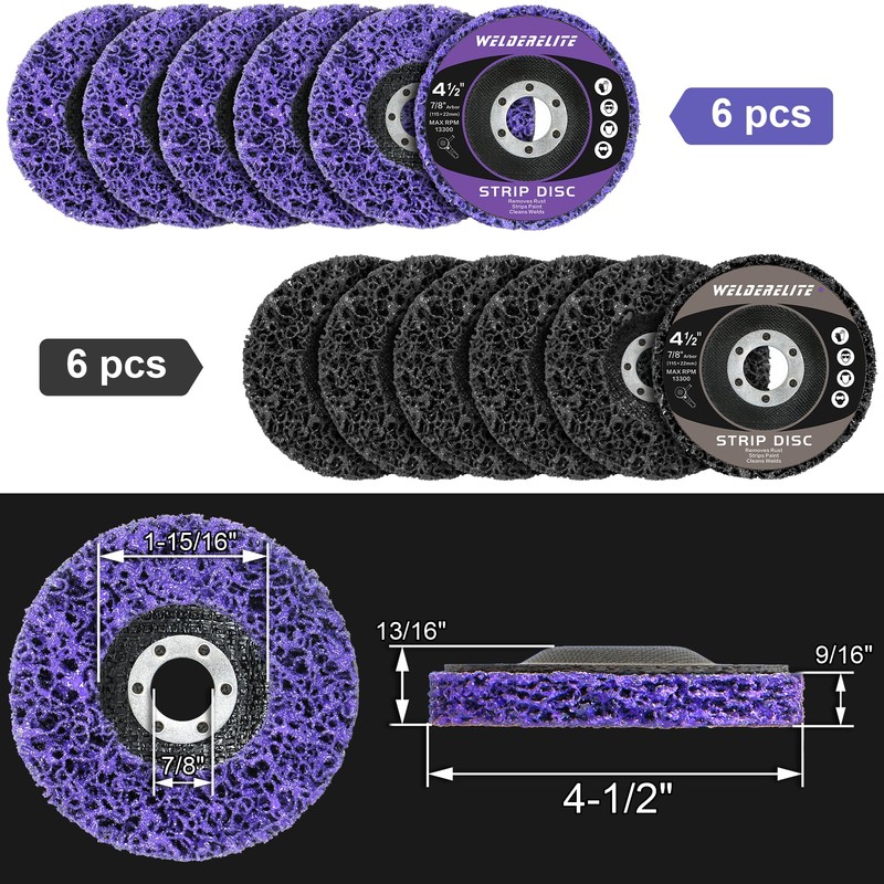 WelderElite Paint Stripping Disc Set 4-1/2'' 12-Pack (6 Purple, 6