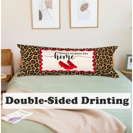 Leopard Decor,There no Place Like Home 20x54 Body Pillow Cover with Zipper,Leopard Lovers Gifts,Animal Print Decorative Long Hug Pillow Cases for Bed Couch