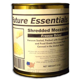 Can of Future Essentials Freeze Dried Shredded Mozzarella Cheese