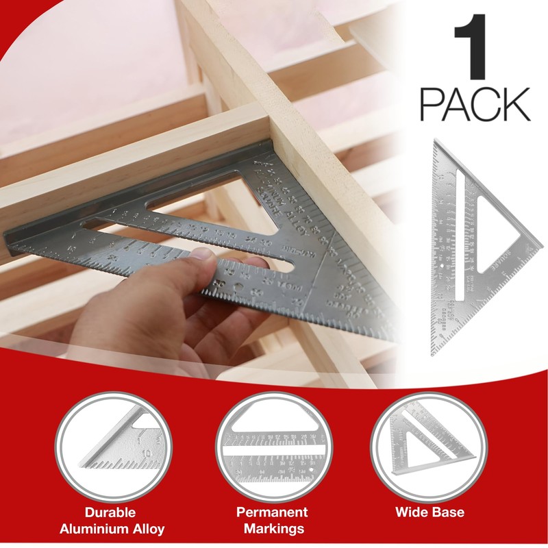 7" Aluminium Roofers Square - Carpenter Measurer, Speed Square Layout